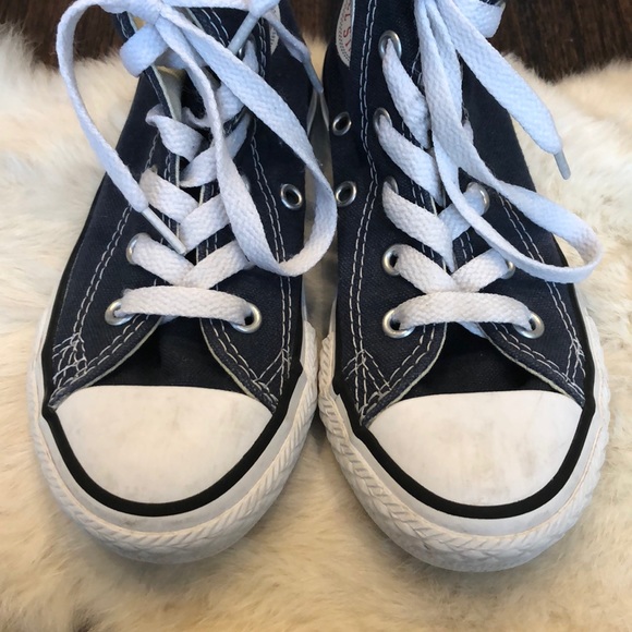 Kids Navy Blue Converse High Tops - Picture 5 of 5